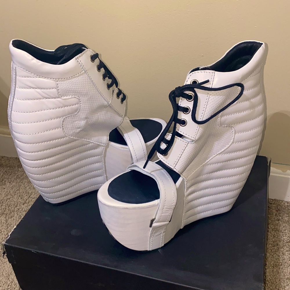 White platform heels